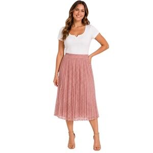 Pleated Lace Midi Skirt - Dusty Rose